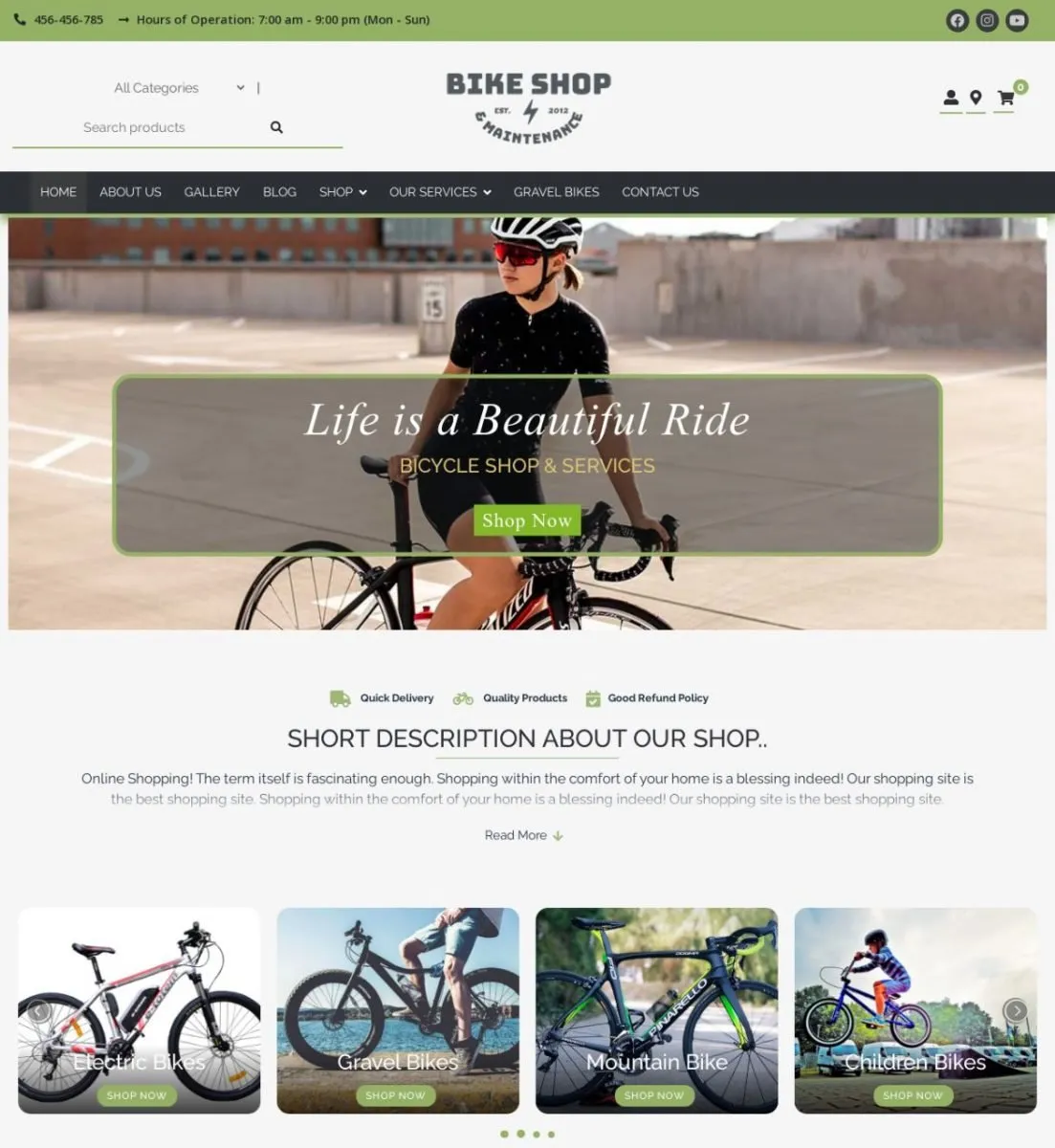 Bike Shop Free WordPress Store Theme