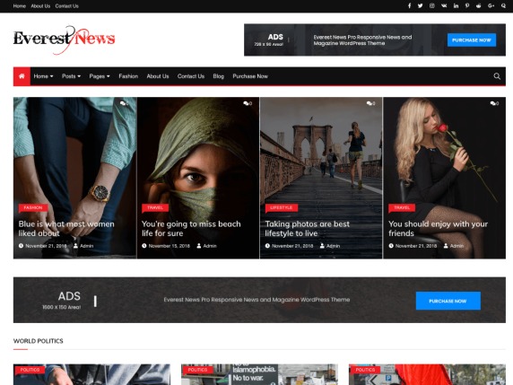 Everest News News Portal WordPress Theme Free Download