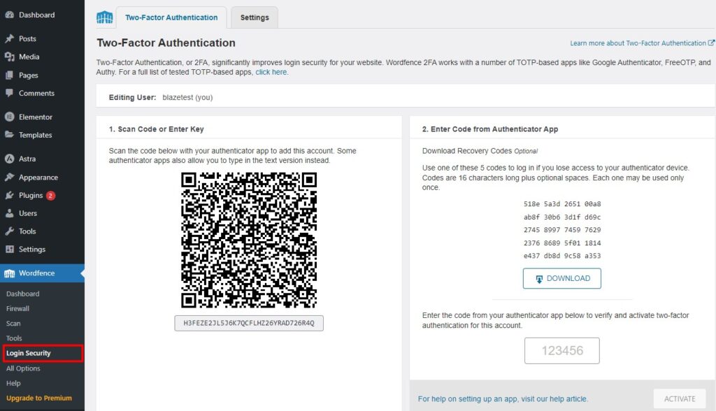 Wordfence Login Security
