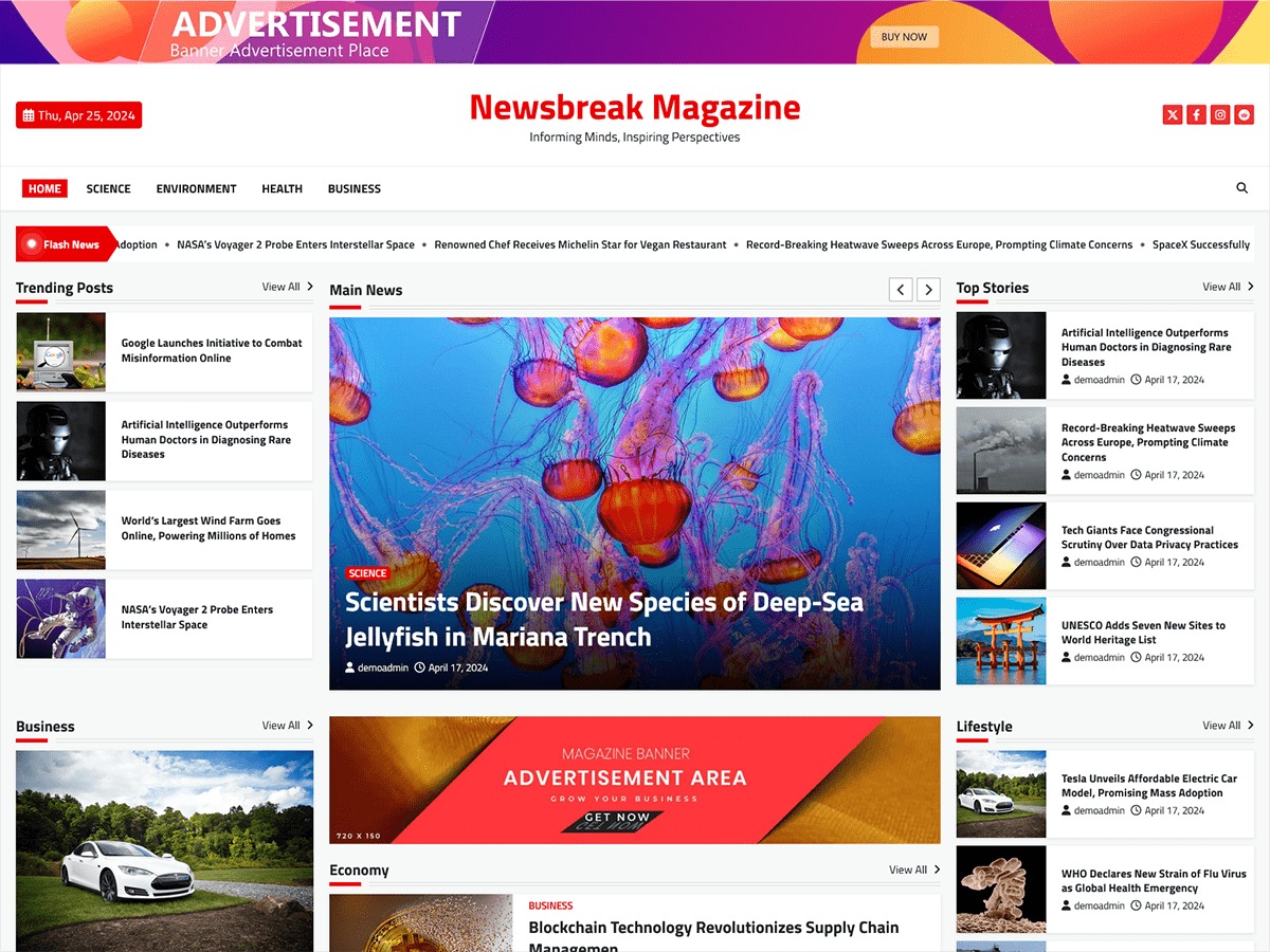 Newsbreak Magazine Free WordPress Theme